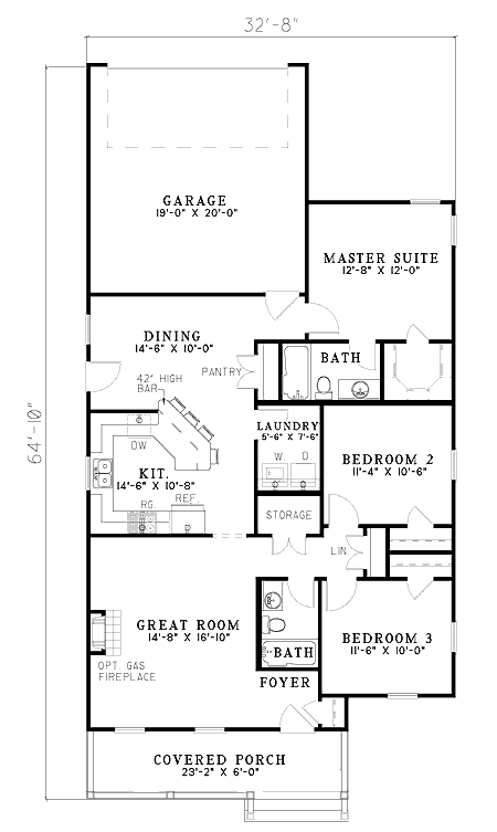 Plan 59122ND: Country House Plan with 3 Beds, Master on Main and Covered Porch - Floor Plan - Main Level - Country