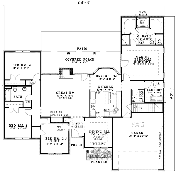 Plan 59133ND: Quaint Split Bedroom Home Plan with Flex Room - 2158 Sq Ft - Floor Plan - Main Level - Ranch, Traditional