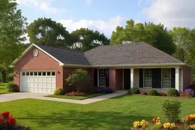 3 Bedroom Traditional House Plan with C-Shaped Kitchen - 1210 Sq Ft