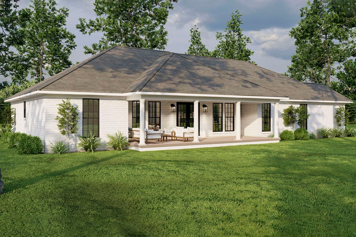 Plan 59141ND: One Story House Plan with Brick Exterior and 10-Foot-Deep Back Porch - 1913 Sq Ft - Image #4 - Ranch, Traditional