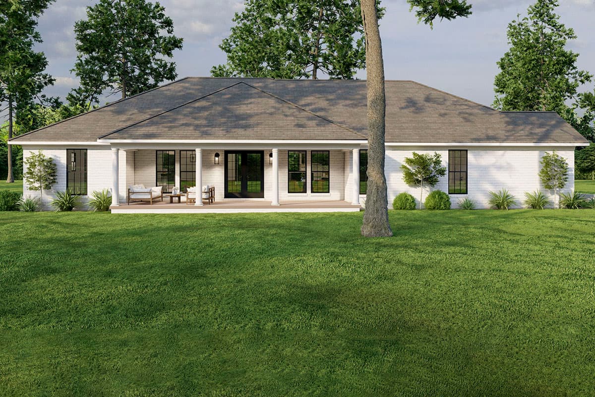 Plan 59141ND: One Story House Plan with Brick Exterior and 10-Foot-Deep Back Porch - 1913 Sq Ft - Image #5 - Ranch, Traditional