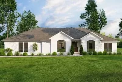 One Story House Plan with Brick Exterior and 10-Foot-Deep Back Porch - 1913 Sq Ft
