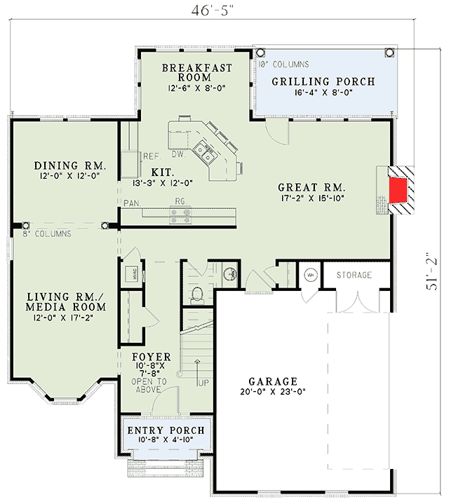 Plan 59142ND: Traditional Brick Home with 2-Story Entry  - Floor Plan - Main Level - Traditional