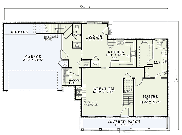 Plan 5915ND: Rocking Chair Porch - Floor Plan - Main Level - Country, Southern, Traditional