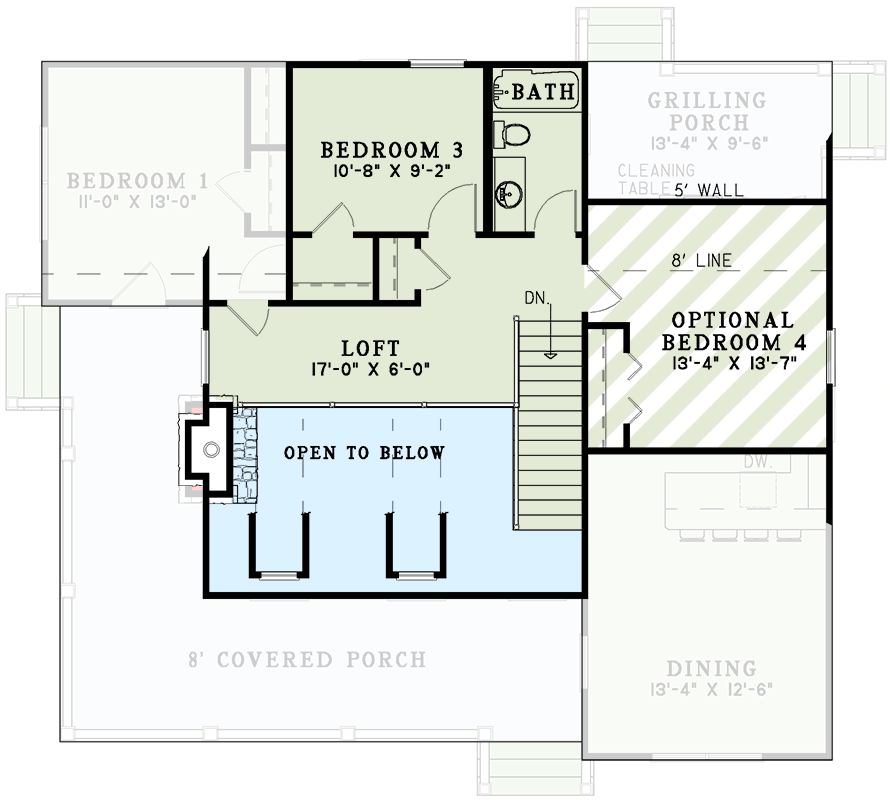 Plan 59155ND: Charming Cottage with Wrap Around Porch and Loft - Floor Plan - 2nd Floor - Cottage, Country, Mountain, Rustic, Vacation