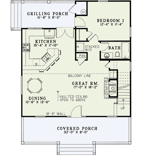 Plan 59156ND: Creekside Cottage - 1400 Sq Ft - Architectural Designs - Floor Plan - Main Level - Cabin, Cottage, Country, Mountain, Rustic, Vacation