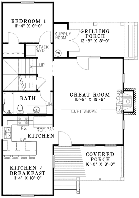 Plan 59157ND: River's Edge Cottage - 1178 Sq Ft - Floor Plan - Main Level - Cabin, Cottage, Country, Rustic, Vacation