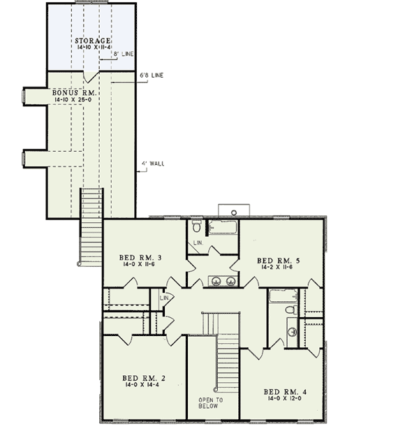 Plan 5916ND: 5-Bed Georgian-Style Colonial House Plan with Closed Floor Plan - 3400 Sq Ft - Floor Plan - 2nd Floor - Colonial, Georgian, Southern, Traditional