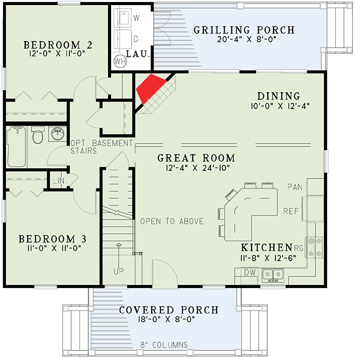 Plan 59160ND: Country Cabin Under 1500 Square Feet - Floor Plan - Main Level - Cabin, Cottage, Country, Mountain, Rustic, Vacation