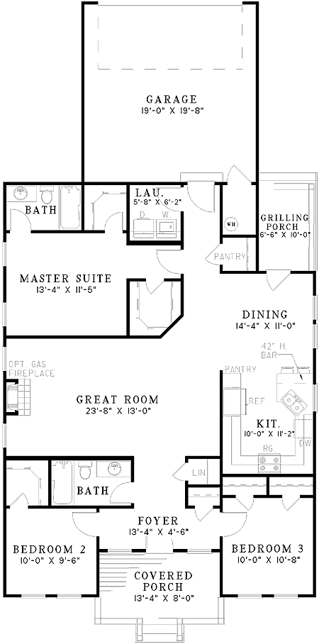 Plan 59166ND: Inviting Country House Plan with Split Bedrooms and Rear Garage - Floor Plan - Main Level - Country, Southern, Traditional