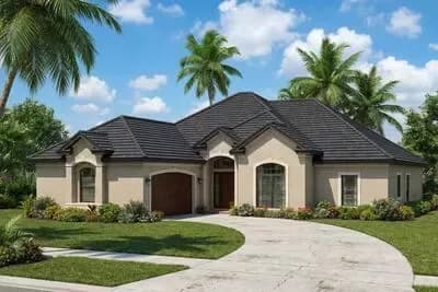 Mediterranean Florida-Style 3-Bed House Plan with Courtyard Garage