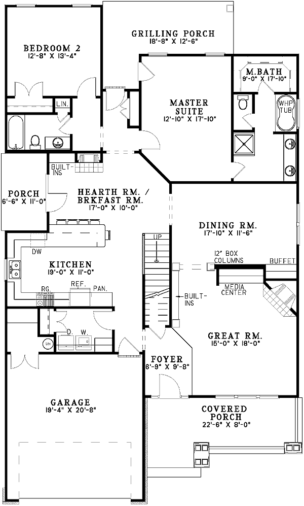 Plan 59181ND: Beautiful Cottage Design - Floor Plan - Main Level - Cottage, Country, Craftsman