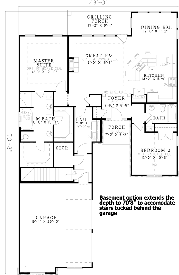 Plan 59183ND: Elegant Cottage Retreat with Spacious Grilling Porch and Split Bedrooms - Floor Plan - Optional - Cottage, Country, Craftsman