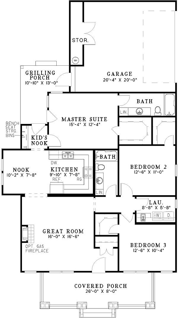 Plan 59192ND: Arts and Crafts Detail and Style - Floor Plan - Main Level - Cottage, Country, Craftsman
