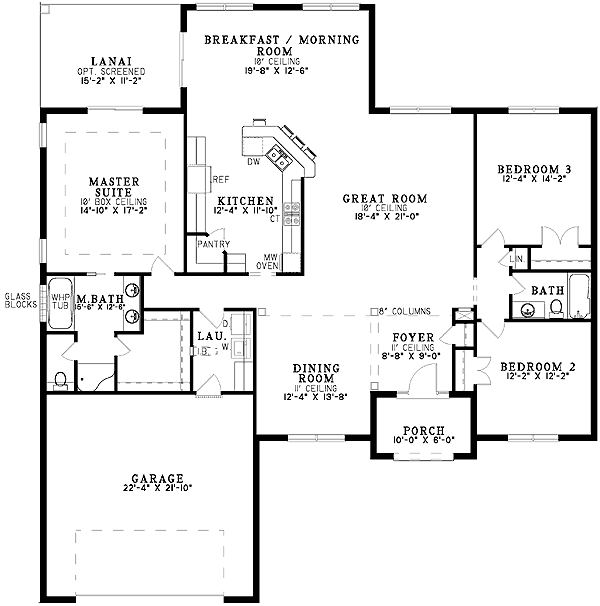 Plan 59194ND: Lovely Split-Level Home Plan - Floor Plan - Main Level - Florida-Style, Mediterranean