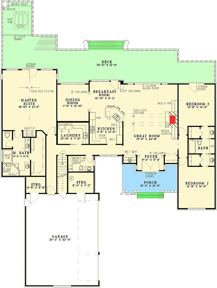 Plan 59203ND: Premier Vacation Home Plan - Floor Plan - Main Level - Southern, Vacation