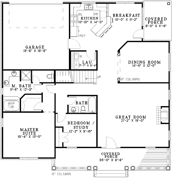 Plan 59205ND: Traditional House Plan with Main Level Master and Bonus Room - Floor Plan - Main Level - Cottage, Country, Traditional