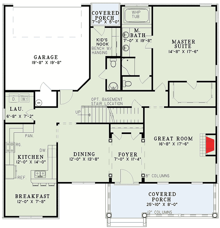 Plan 59208ND: Country Traditional House Plan with Main Level Master Suite - Floor Plan - Main Level - Country, Traditional