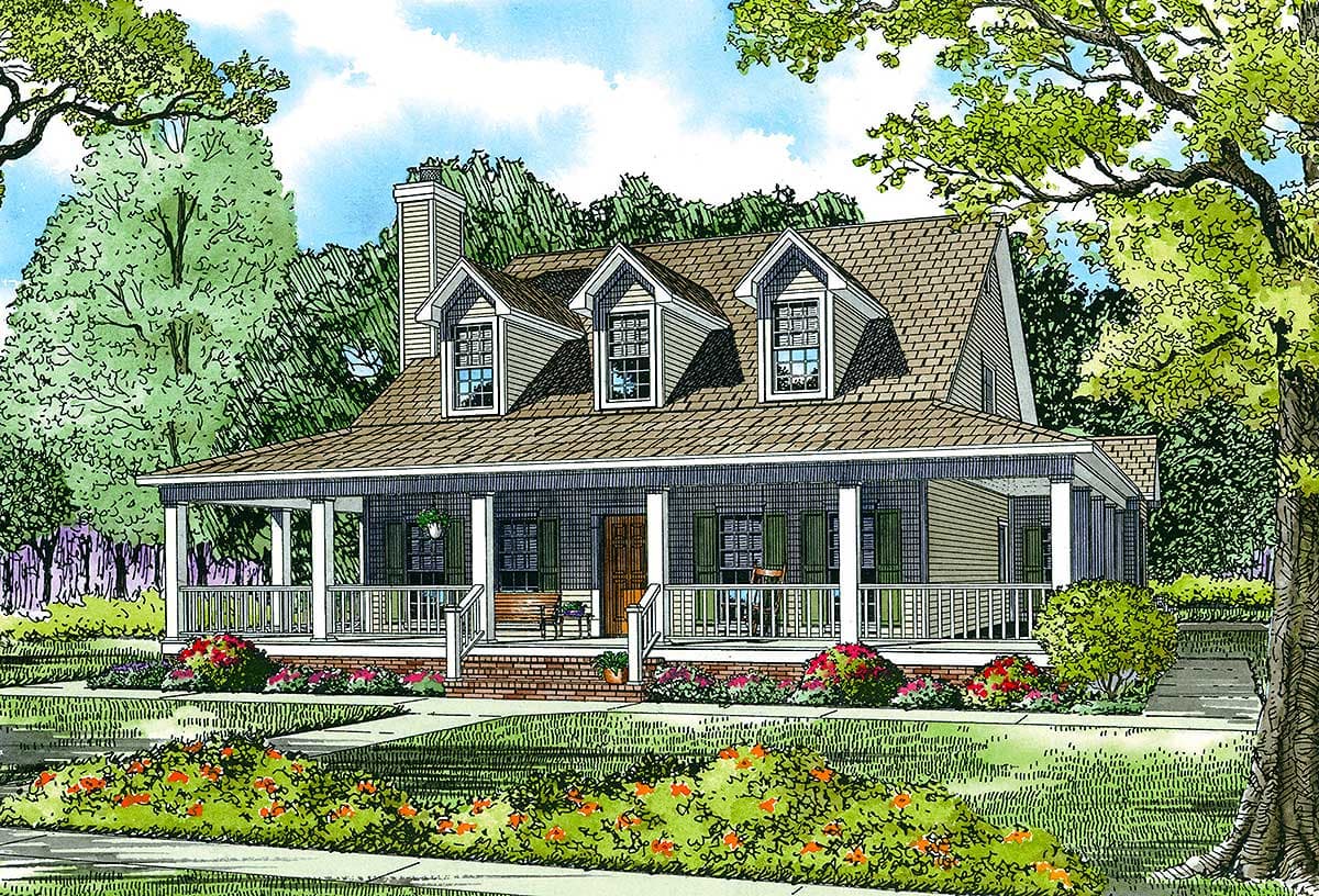 Plan 5921ND: Country Home Plan With Wonderful Wrap-Around Porch - 2039 Sq Ft - Image #5 - Country, Farmhouse, Modern Farmhouse, Southern