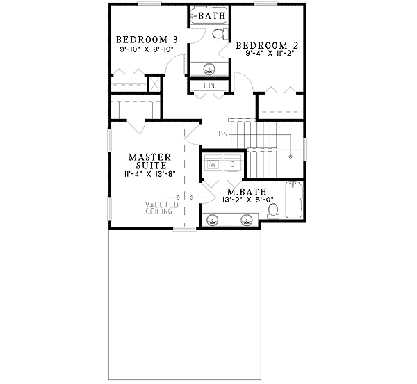 Plan 59212ND: Country 3-Bedroom House Plan with Upstairs Master and Jack & Jill Bath - Floor Plan - 2nd Floor - Country, Traditional