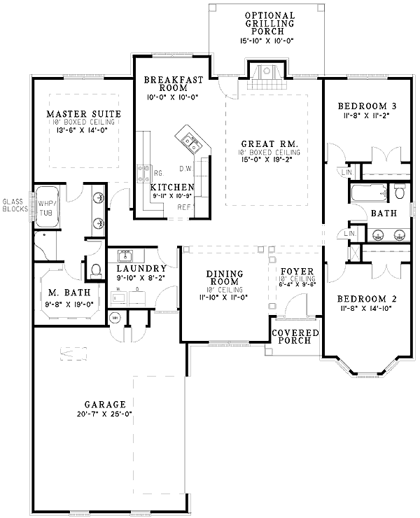 Plan 59218ND: Traditional One-Story House Plan Under 1900 Square Feet with Courtyard Entry Garage - Floor Plan - Main Level - Traditional