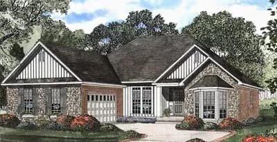 Traditional One-Story House Plan Under 1900 Square Feet with Courtyard Entry Garage