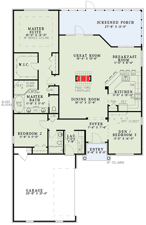 Plan 59225ND: Courtyard Design with Brick and Stone - 1806 Sq Ft - Floor Plan - Main Level - Traditional