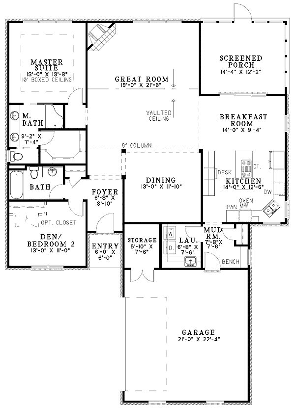 Plan 59226ND: House Plan with Stone and Brick Exterior - 1703 Sq Ft - Floor Plan - Main Level - Ranch, Traditional