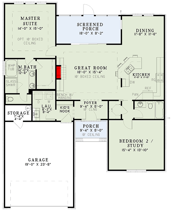 Plan 59229ND: House Plan with Flex Room and Natural Stone and Brick Detailing - 1426 Sq Ft - Floor Plan - Main Level - Traditional