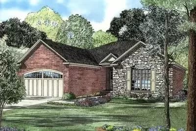 House Plan with Flex Room and Natural Stone and Brick Detailing - 1426 Sq Ft