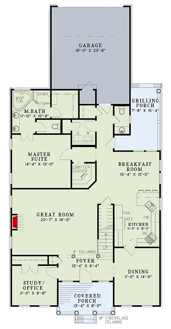 Plan 59237ND:  Country House Plan: 3 Beds, First-Floor Master, Grilling Porch - Floor Plan - Main Level - Country, Southern, Traditional