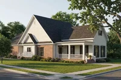 Southern Country House Plan: 3 Beds, Covered Porch, Main Level Master