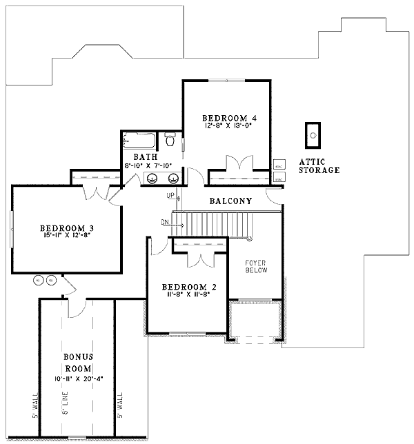 Plan 59252ND: European Home Plan with Bonus Room - Floor Plan - 2nd Floor - Traditional