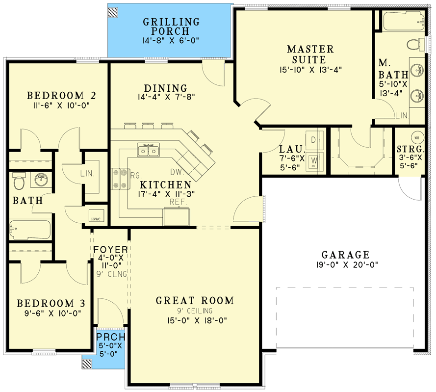 Plan 59253ND: Southern Country Style Home with Split-Beds - Floor Plan - Main Level - Southern, Traditional