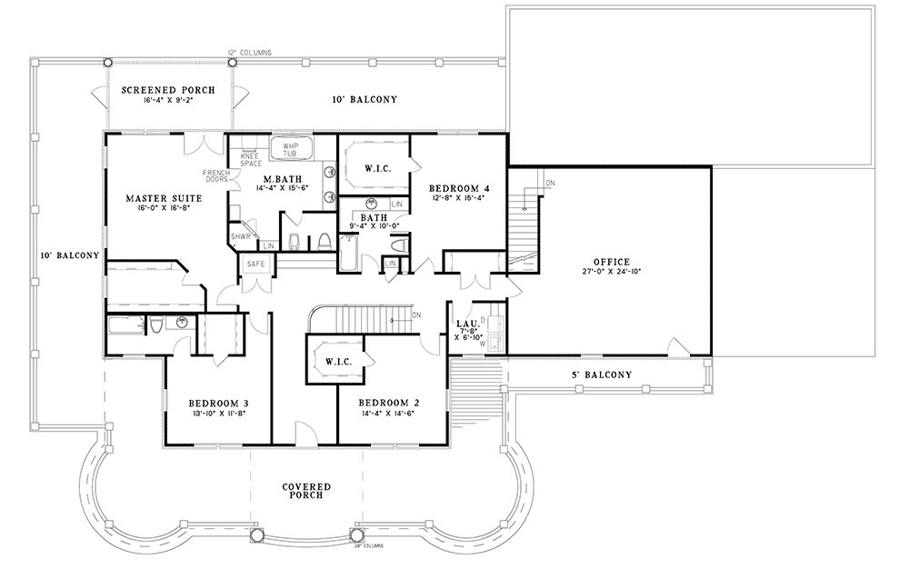 Plan 59254ND: Classic Southern Styling - Floor Plan - 2nd Floor - Southern, Southern Traditional, Traditional