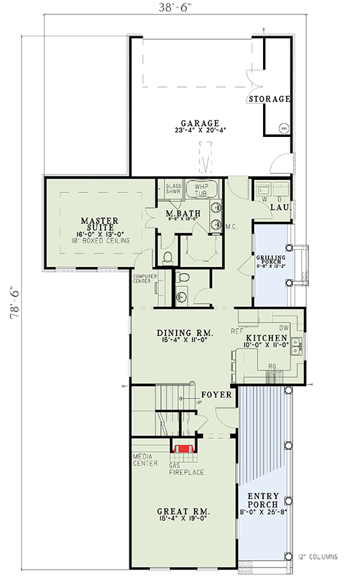 Plan 59273ND: Southern Charleston Style House Plan with Stacked Porches - Floor Plan - Main Level - New Orleans, Southern, Traditional