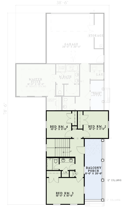 Plan 59273ND: Southern Charleston Style House Plan with Stacked Porches - Floor Plan - 2nd Floor - New Orleans, Southern, Traditional
