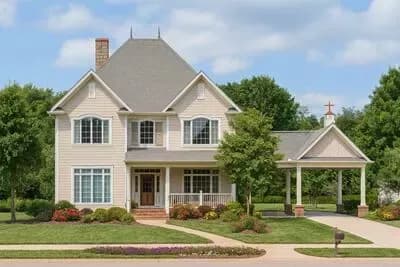 Traditional Country House Plan with Porte Cochere and Main Level Master
