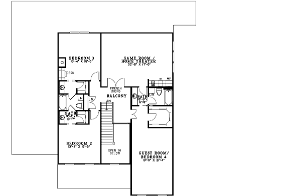 Plan 59279ND: Home Plan with Front Porch and a Porte Cochere - Floor Plan - 2nd Floor - Craftsman