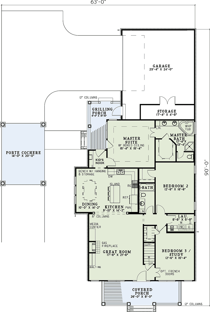 Plan 59286ND: Timeless Design - Floor Plan - Main Level - Country, Craftsman, Southern