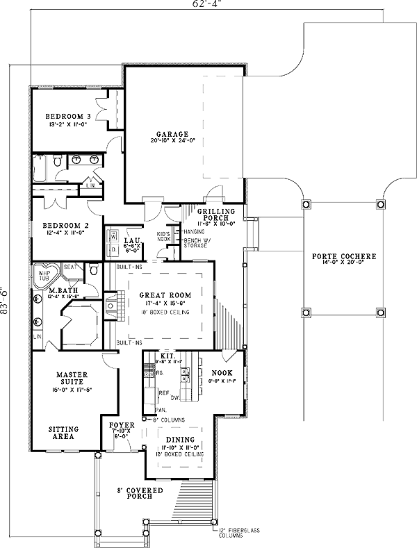 Plan 59287ND: Single-Dormered Home Plan with Porte Cochere - Floor Plan - Main Level - Country, Craftsman, Southern
