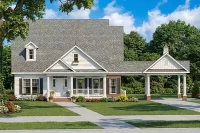 Single-Dormered Home Plan with Porte Cochere