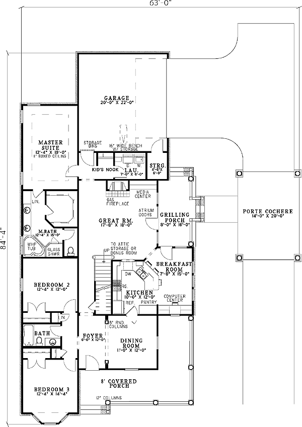 Plan 59288ND: Historical Hints and a Deep Front Porch - Floor Plan - Main Level - Country, Southern