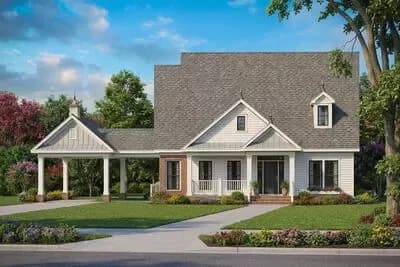 3-Bed Home Plan with Porte Cochere Attached