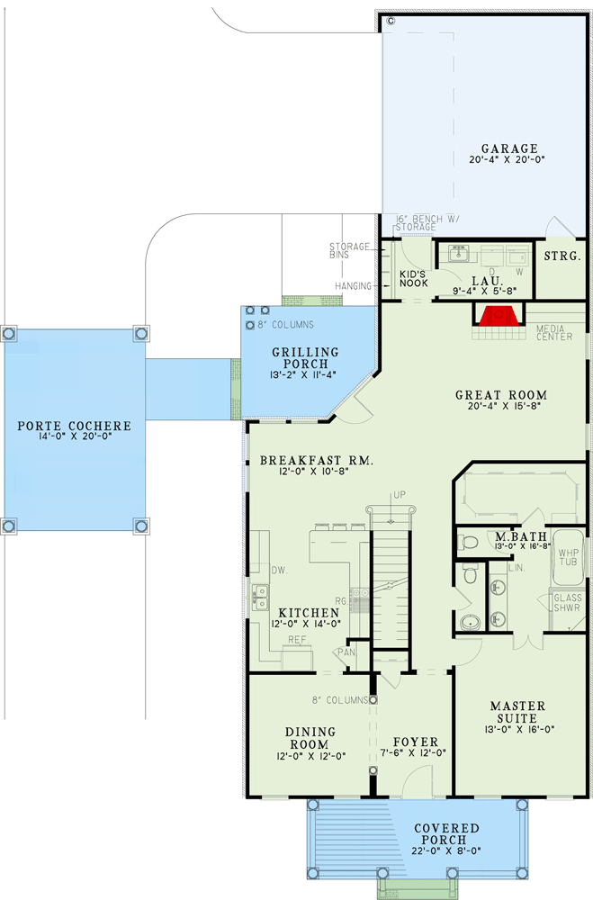 Plan 59291ND: Traditional Colonial Home Plan with Practical Porte Cochere - Floor Plan - Main Level - Colonial, Country, Traditional