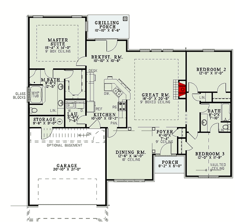 Plan 59299ND: House Plan with Brick Exterior, Palladian Windows and 2-Car Garage - 1763 Sq Ft - Floor Plan - Main Level - Traditional