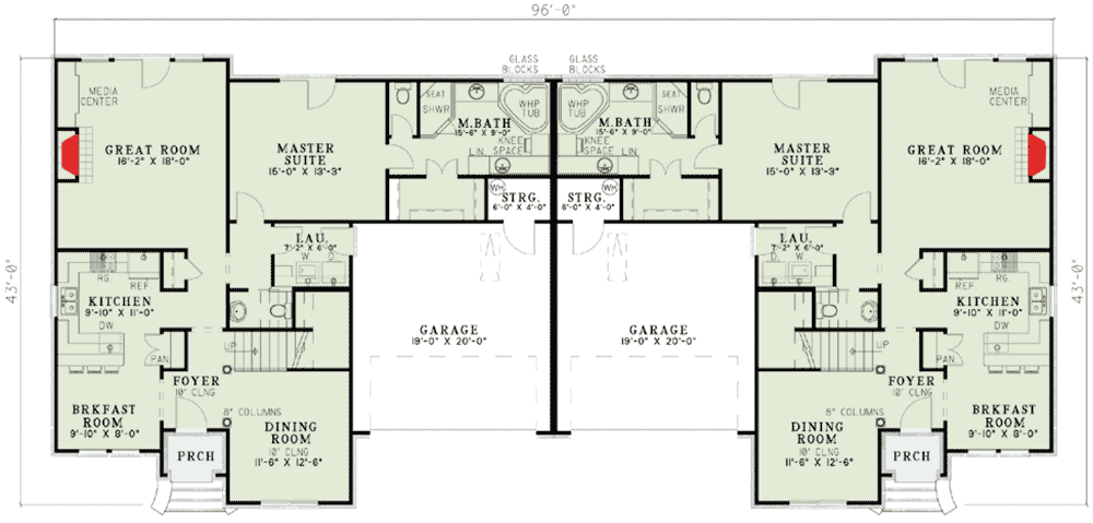 Plan 59318ND: Elegant Duplex House Plan - Floor Plan - Main Level - Traditional