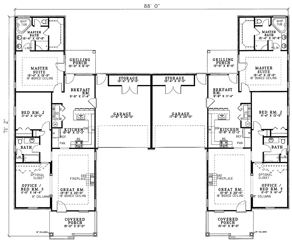 Plan 59328ND: Roomy Duplex - Floor Plan - Main Level - Traditional