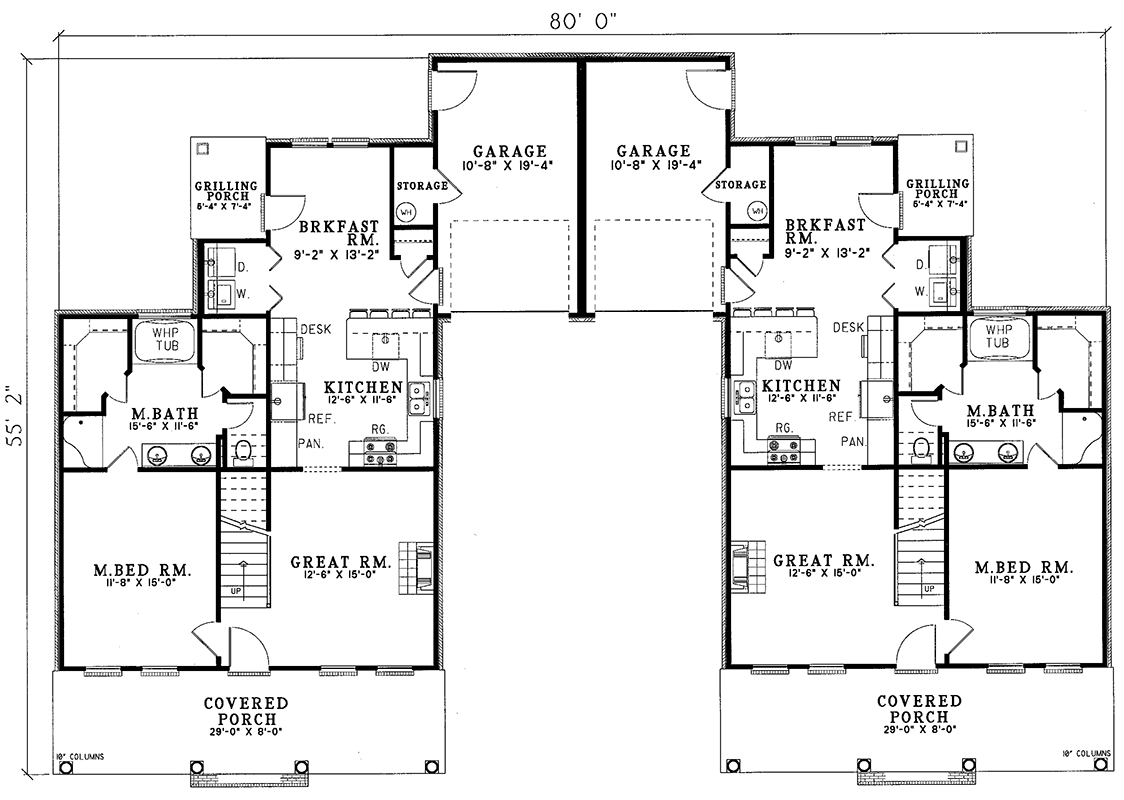 Plan 59344ND: Duplex with Single-family Appearance - Floor Plan - Main Level