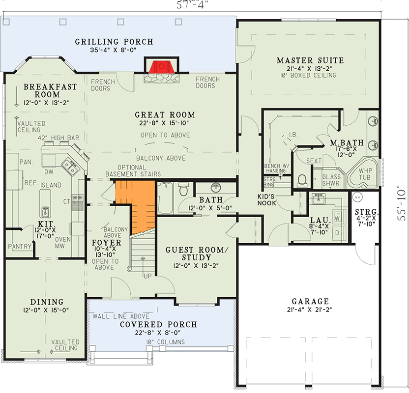 Plan 59347ND: 2 Story Craftsman Home Plan with Two Story Great Room and Bonus Room - 2755 Sq Ft - Floor Plan - Main Level - Craftsman, Northwest, Shingle
